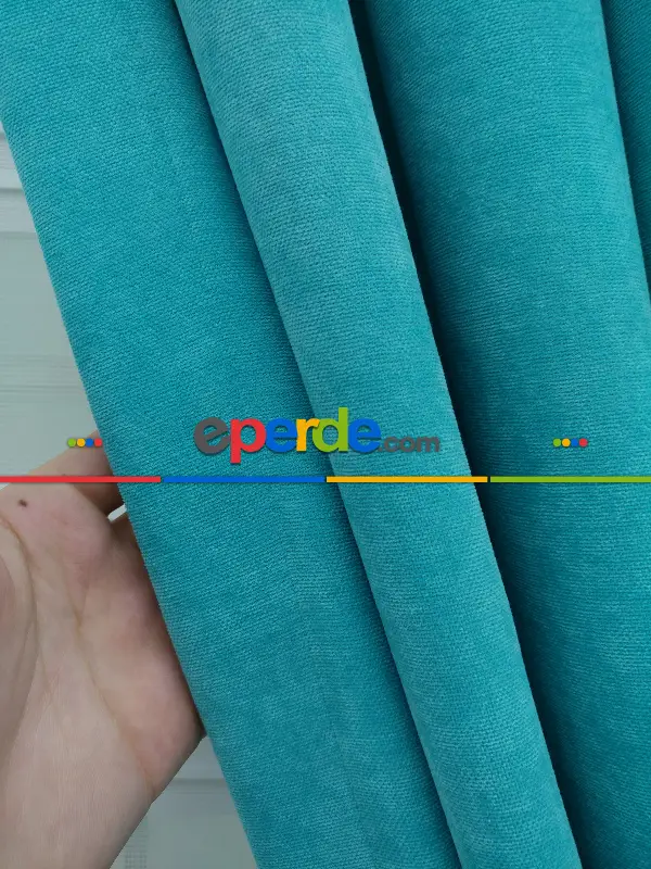 %25 İndirimli!!! Fon Perde - Açık Turkuaz Panama Fon Perde (fon Demiri Hediyeli)- Turkuaz