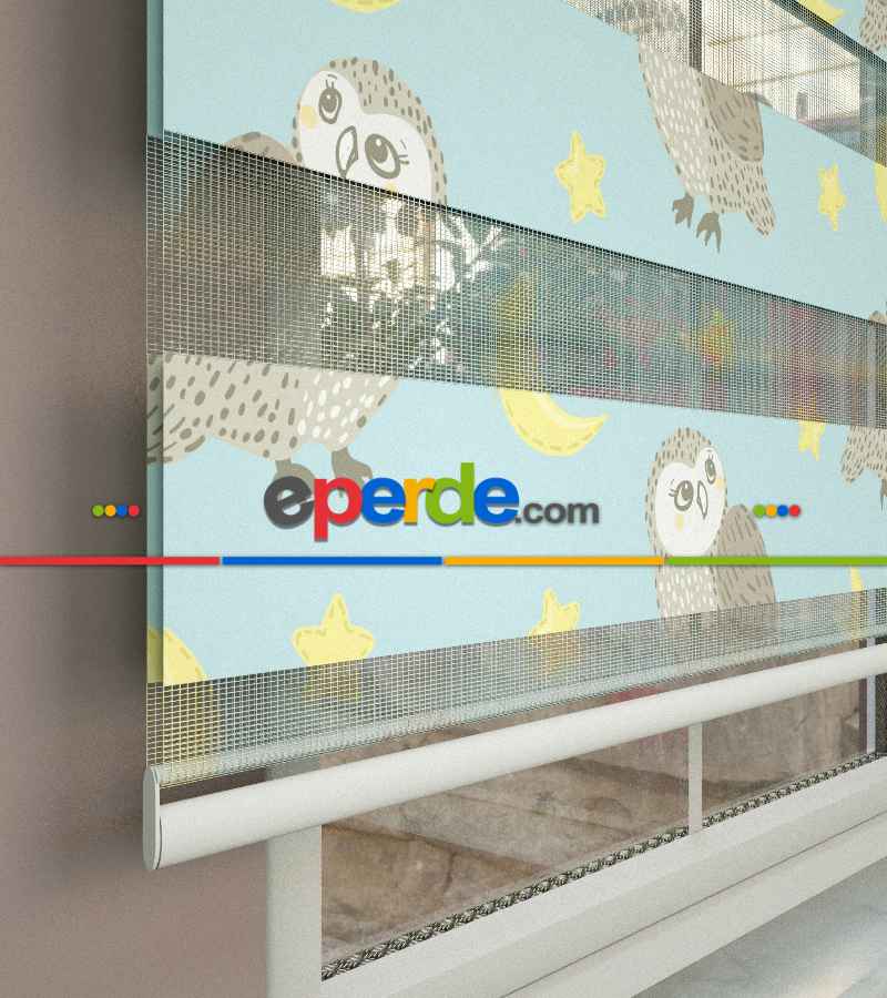 Yıldız Desenli Baskılı Zebra Perde- Çok Renkli