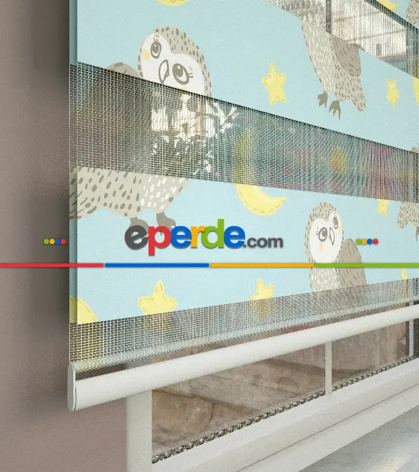 Yıldız Desenli Baskılı Zebra Perde- Çok Renkli