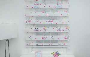 Bebek Odası Zebra Perde - Kedili Zebra Perde- Mavi