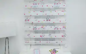 Bebek Odası Zebra Perde - Kedili Zebra Perde- Mavi