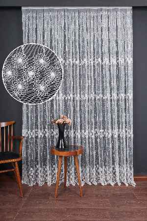 Şeritli Papatya Nakış İşlemeli Brode Tül Perde