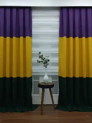 Kombinli Fon Perde - Yeşil - Sarı - Mor- Yeşil-Sarı-Mor