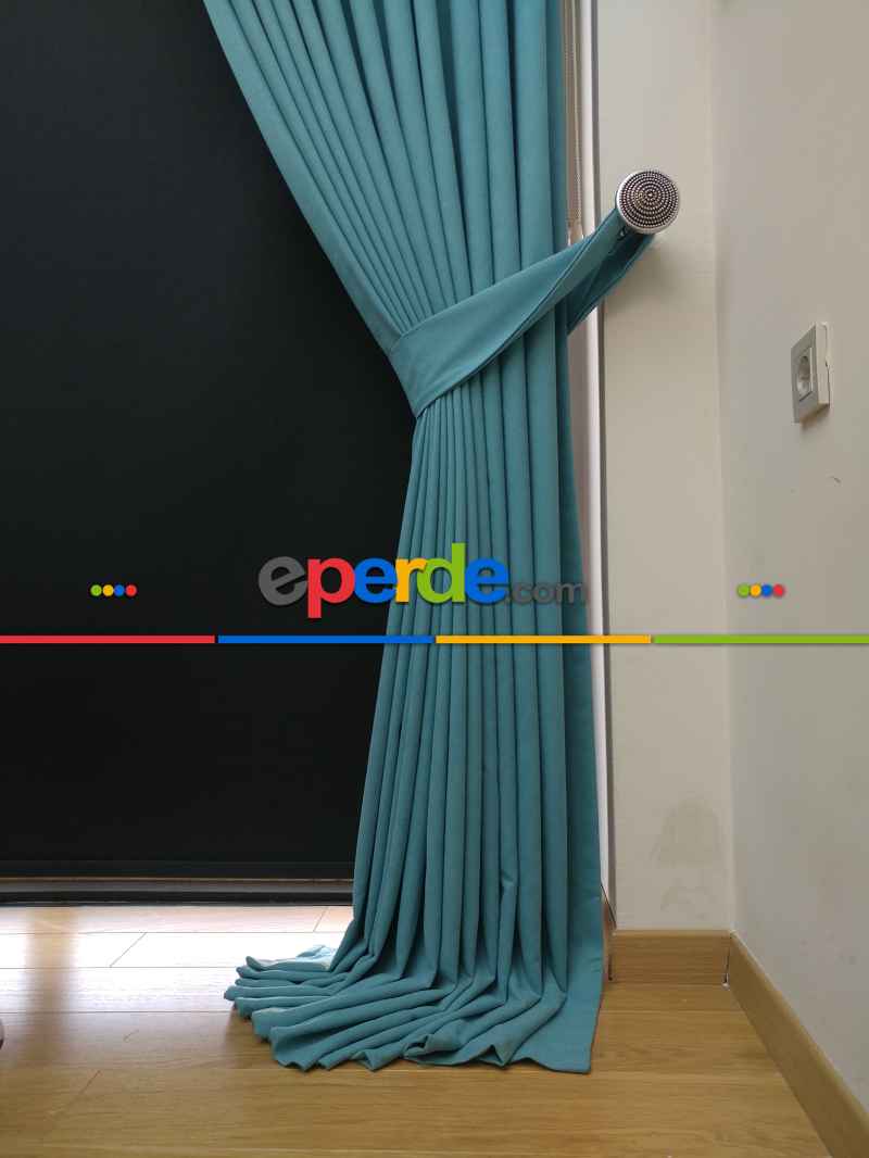 Düz Renk Dökümlü Fon Perde (150)- Mavi