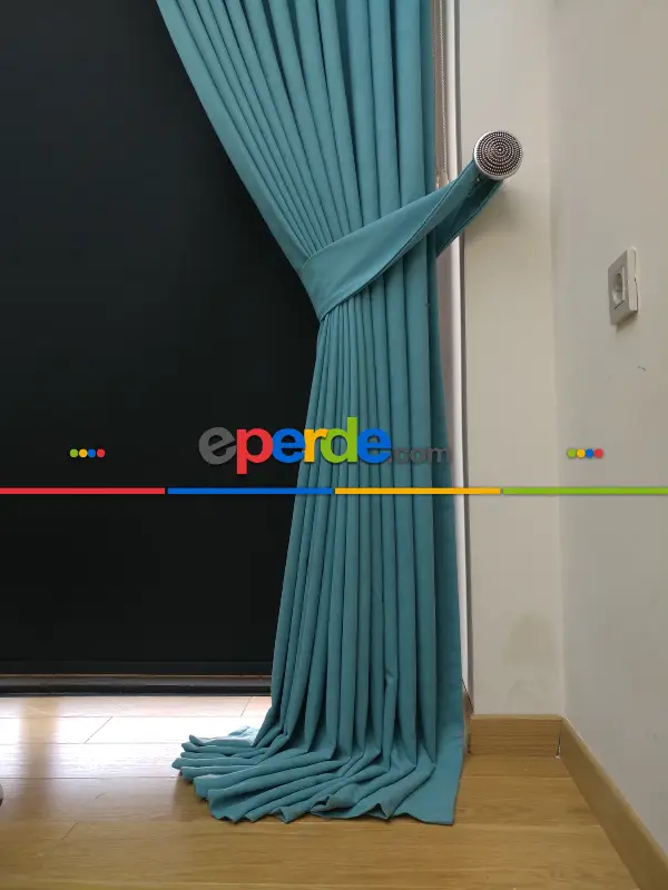 Düz Renk Dökümlü Fon Perde (150)- Mavi