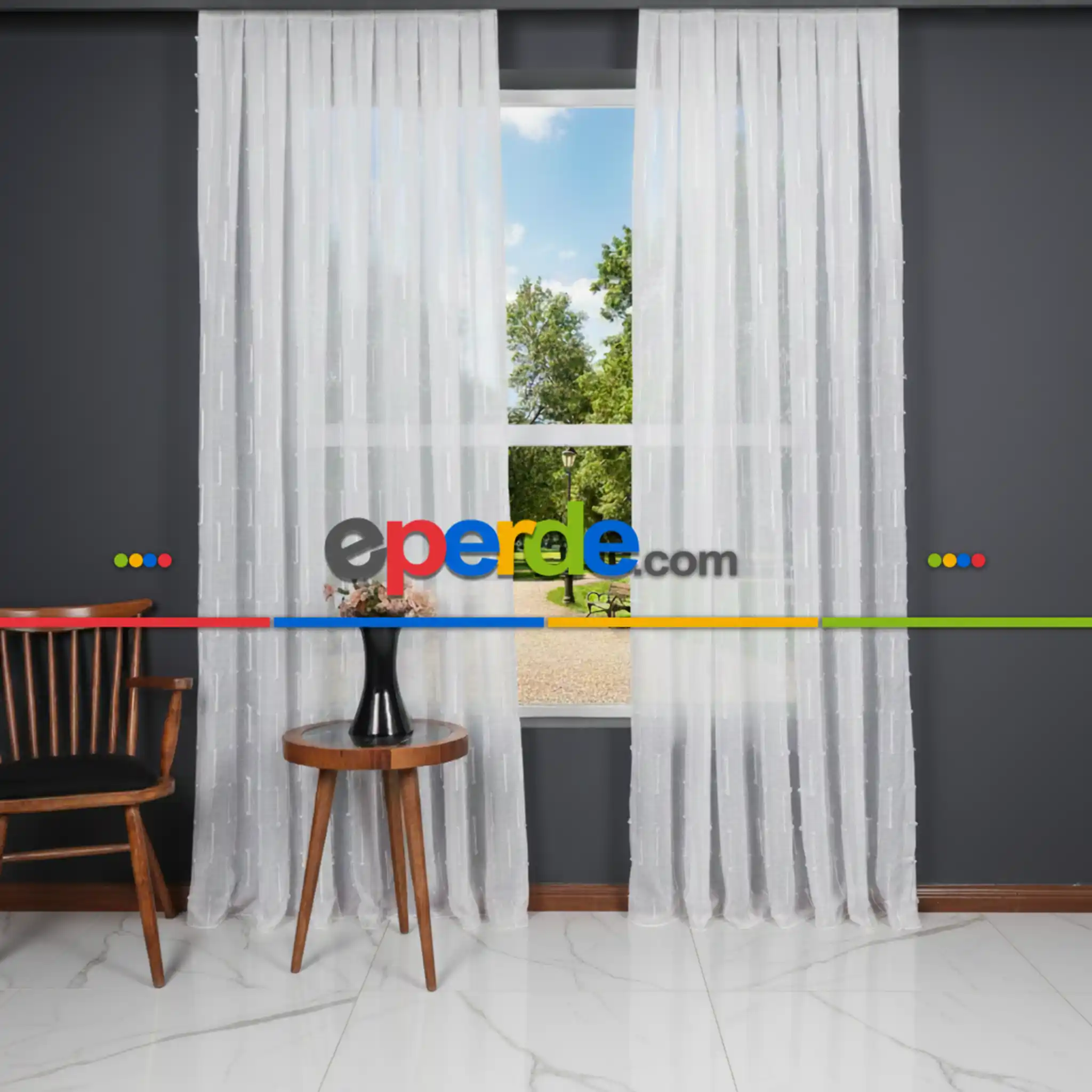 Minimal Çizgili Ekru Keten Tül Perde | Modern Ve Zarif Görünüm