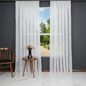 Minimal Çizgili Ekru Keten Tül Perde | Modern Ve Zarif Görünüm