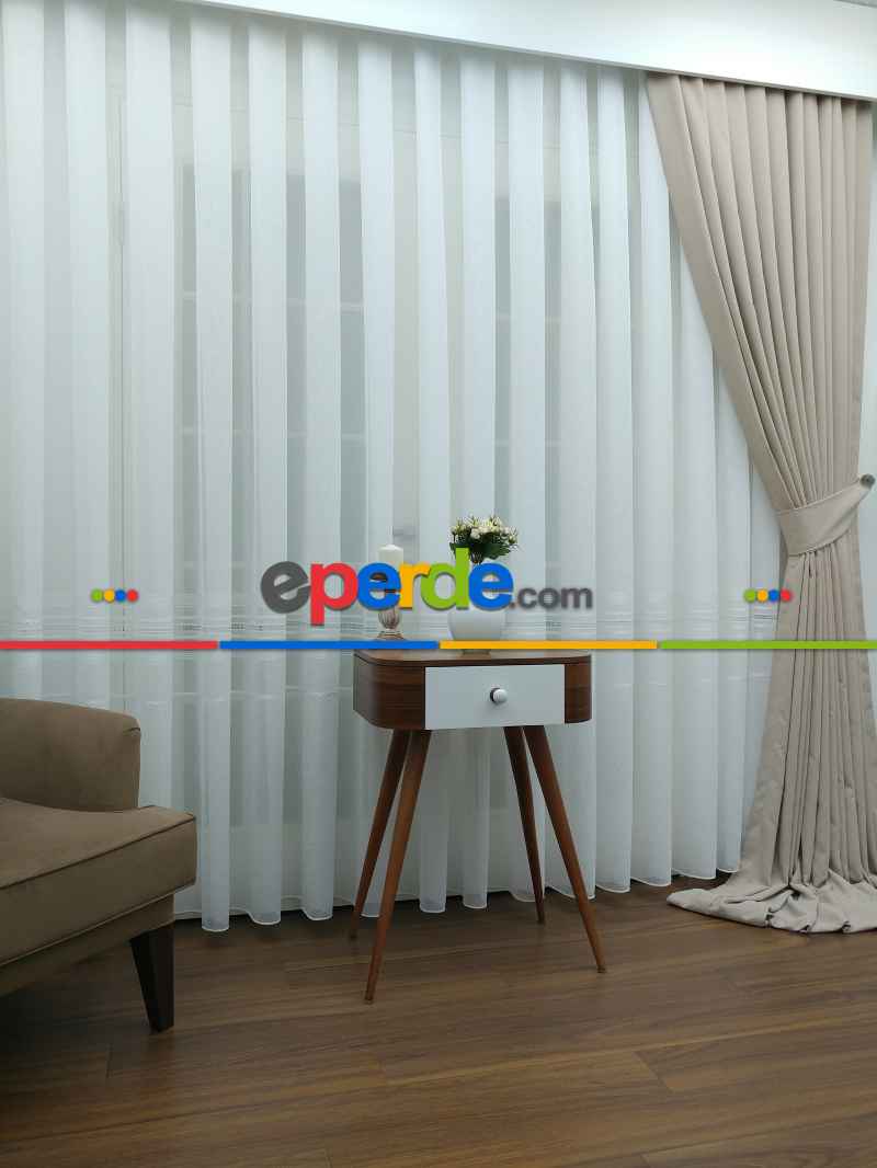 Ekru ( Beyaza Yakın ) - Keten Tül Perde- Ekru - Kurşunlu Tül