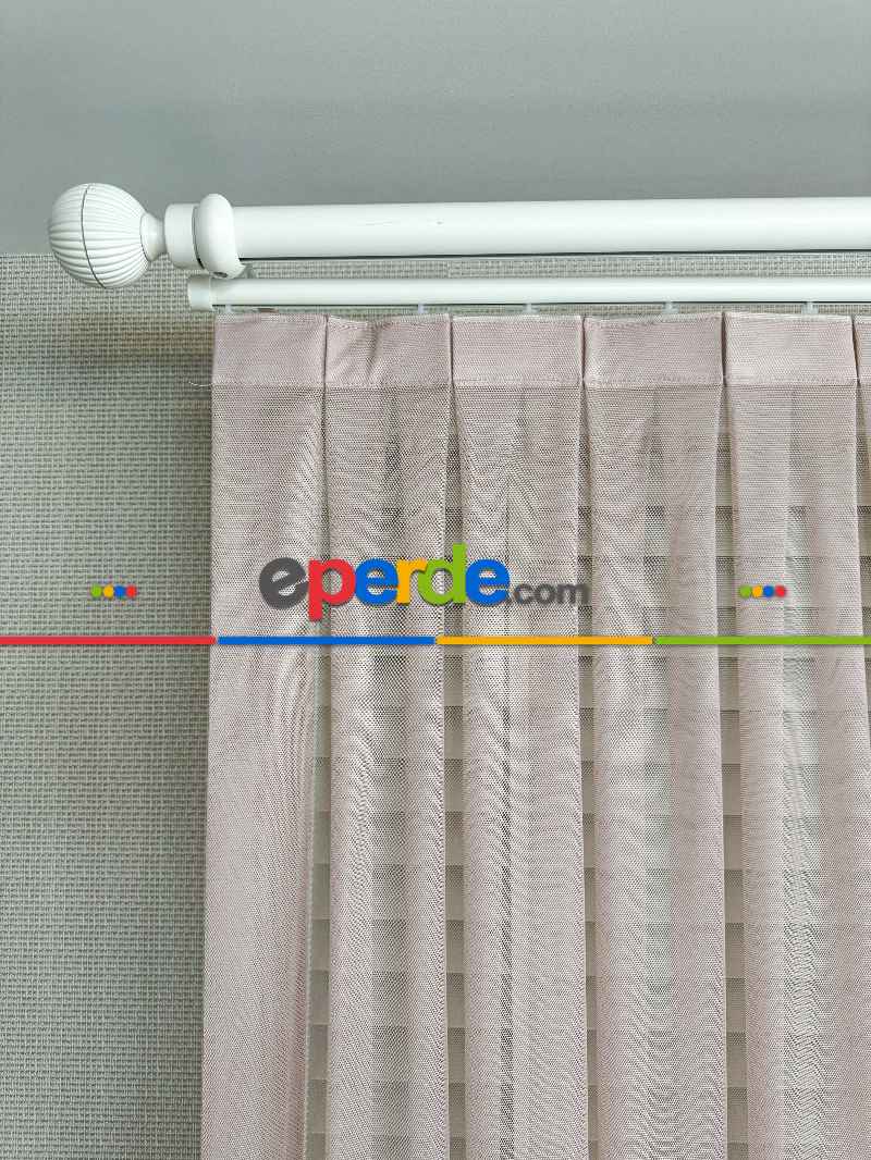 Gül Kurusu Grek Zemin Düz Tül Perde - Kurşunlu