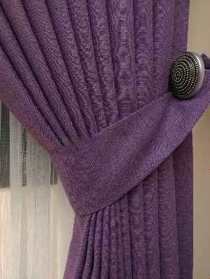 Keten Mor Renk Düz Fon Perde- Lila Koyu Lila