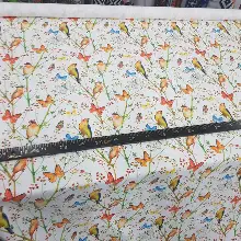 Kuş ,kelebek Ve Çiçek Desenli Fon Perde Evm829 Kumaşı Kalındır Duck Bezi Değildir- Beyaz- Çok Renkli 3