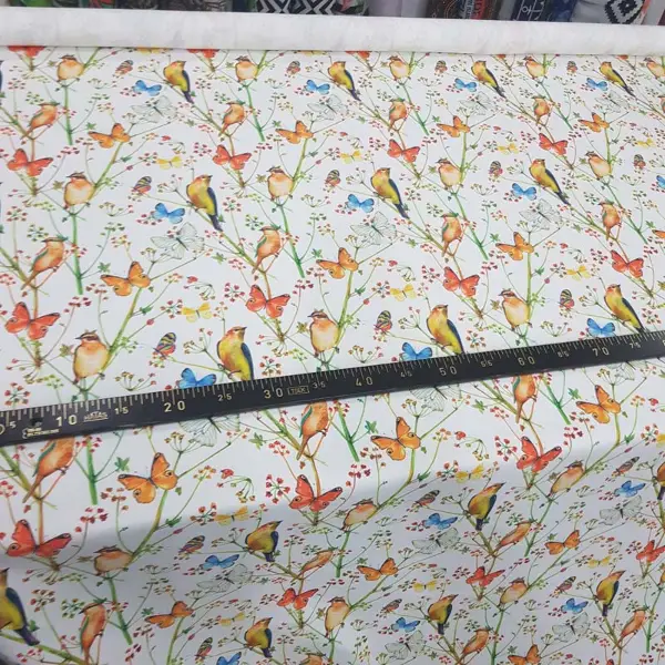 Kuş ,kelebek Ve Çiçek Desenli Fon Perde Evm829 Kumaşı Kalındır Duck Bezi Değildir- Beyaz- Çok Renkli 3