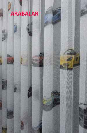 Çocuk Odası - Arabalar Desenli Modern Tül Perde - Elit Ürün