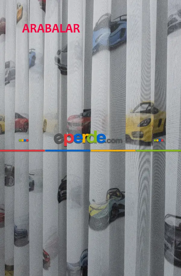 Çocuk Odası - Arabalar Desenli Modern Tül Perde - Elit Ürün