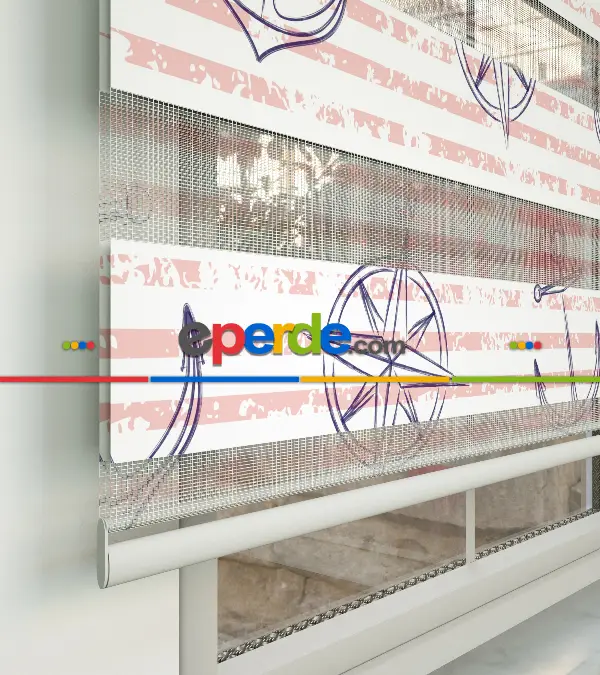 Çapa Baskılı Zebra Perde- Beyaz-mor-pembe Açık