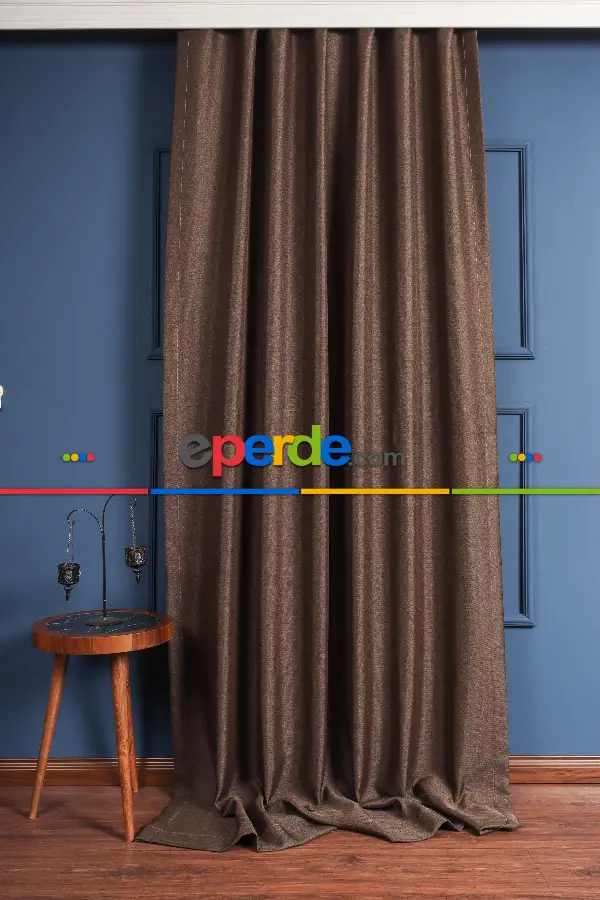 Kahverengi Keten Blackout Karartma Fon Perde