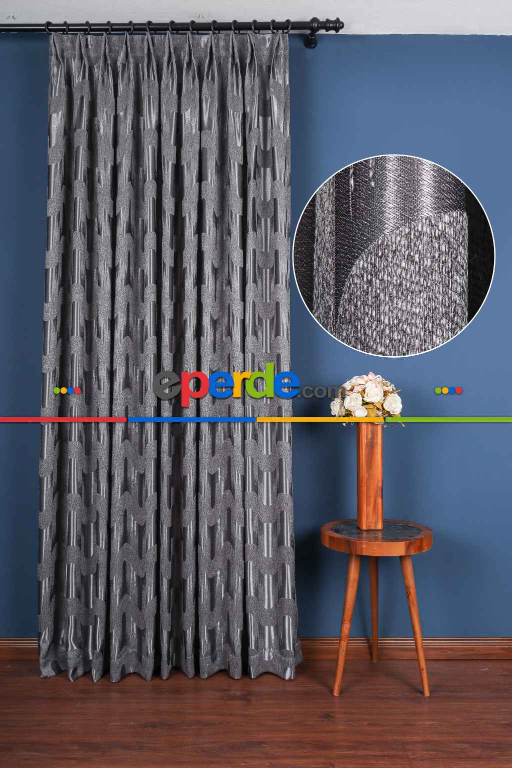Avantgarde Antrasit Dalgalar Desenli– Modern Jakar Dokuma Fon Perde