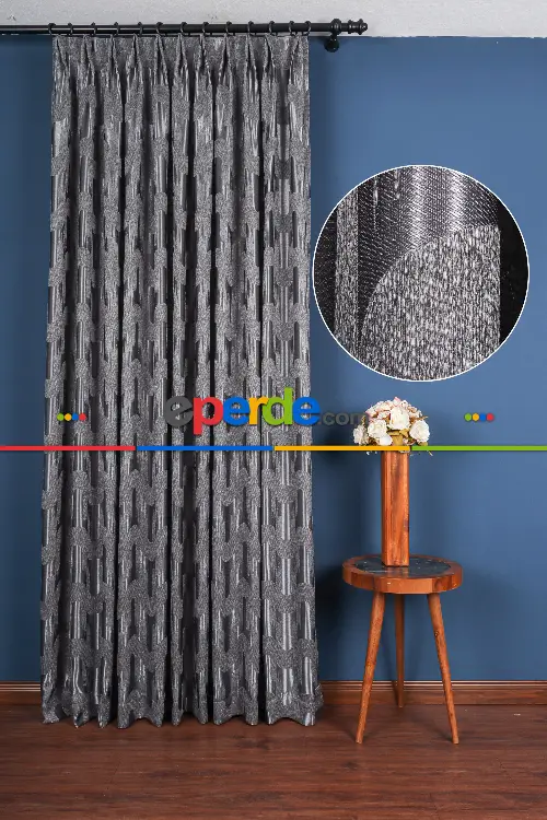 Avantgarde Antrasit Dalgalar Desenli– Modern Jakar Dokuma Fon Perde