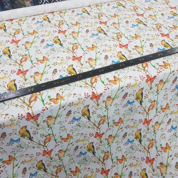 Kuş ,kelebek Ve Çiçek Desenli Fon Perde Evm829 Kumaşı Kalındır Duck Bezi Değildir- Beyaz- Çok Renkli 3