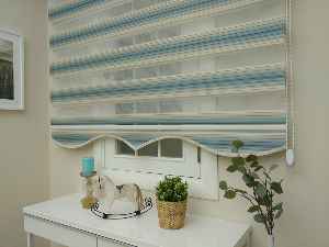 Zebra Perde - Degrade Renk Geçişli Pileli Zebra Perde- Mavi-bej-mavi Doymamış-mavi Grimsi