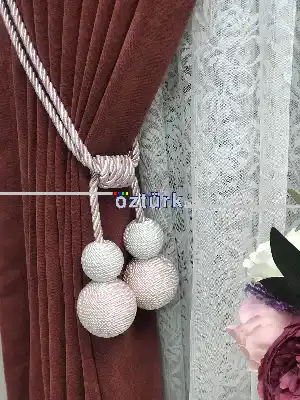 Kordon Sarım Özel Fon Perde Bağı Çift Toplu Pudra Krem- Krem-pudra