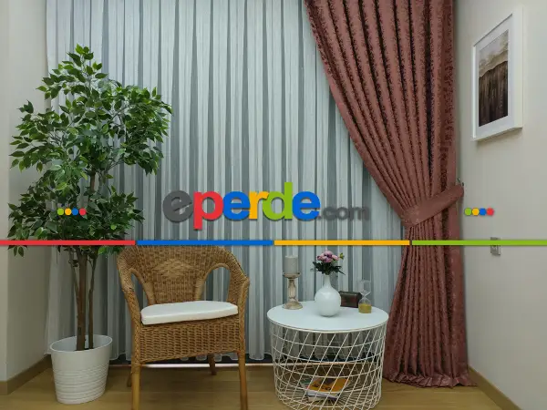 Kremit Rengi Duz Jakar Fon Perde (180)- Kiraz Ahşap