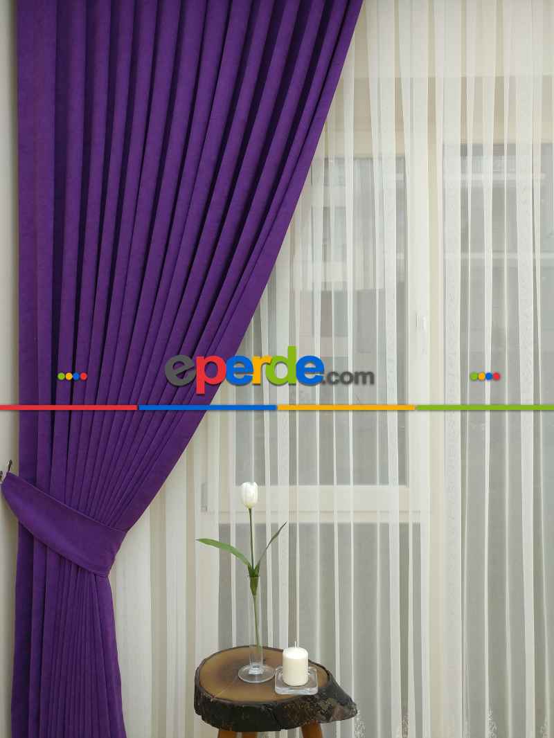 Mor Renk Düz Sade Fon Perde ( Dökümlü Fon )- Mor