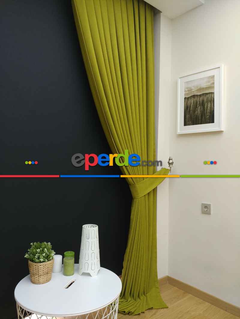 Düz Renk Dökümlü Fon Perde (180)- Fıstık Yeşili