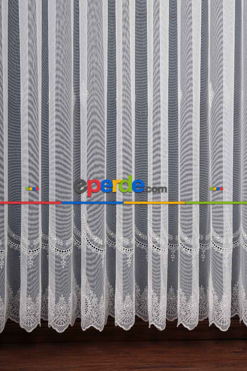 Salon Tül - Kolye Tt Zemin Brode Nakış İşlemeli Tül Perde