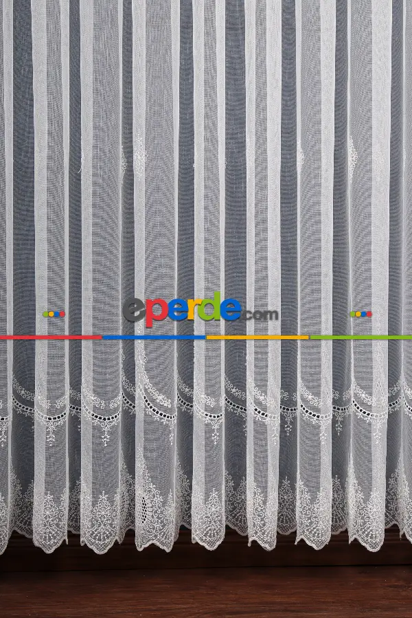 Salon Tül - Kolye Tt Zemin Brode Nakış İşlemeli Tül Perde