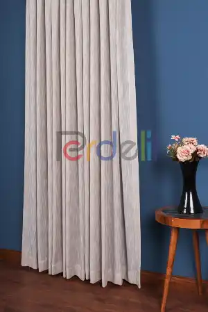 Yeni Sezon Çizgili Kahverengi Keten Görünümlü Tül Perde