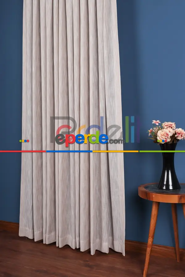 Yeni Sezon Çizgili Kahverengi Keten Görünümlü Tül Perde