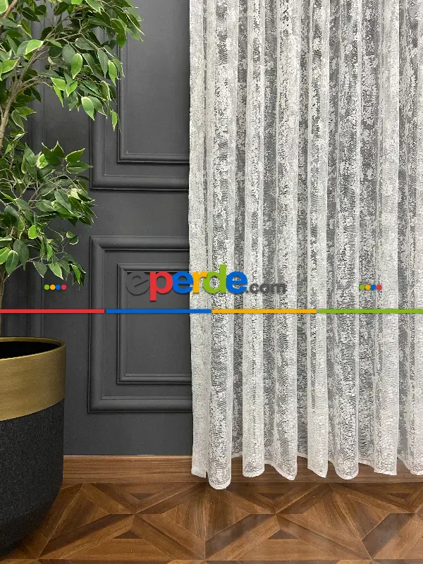 Salon Yatak Odası Fransız Dantel 2021 Tül Perde- Ekru