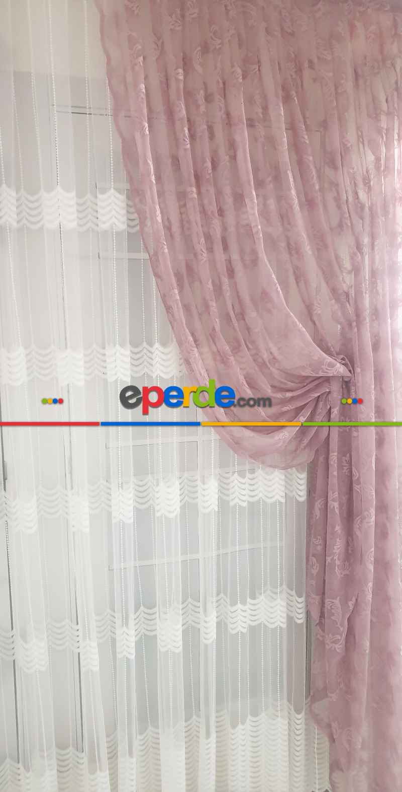 Tül Fon Gül Kurusu Büzgülü Tasarım Yeni Moda Fon Perde- Gül Kurusu 70cm X 270cm 