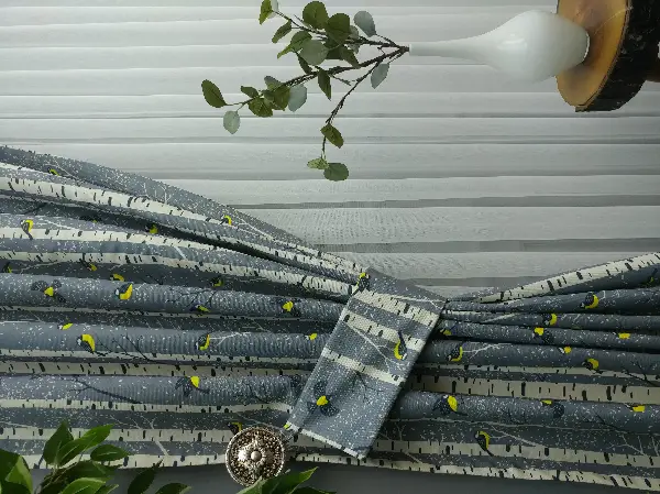 Kuş Ve Ağaç Desenli Fon Perde Evm1083 Kumaşı Kalındır Duck Bezi Değildir- Sarı-Beyaz