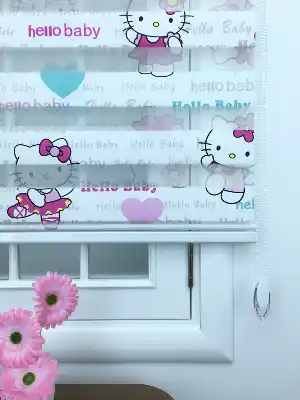 Kız, Çocuk ve Bebek Odası Zebra Perde - Hello Baby - Kids - Hello Kiti - Pembe Turkuaz