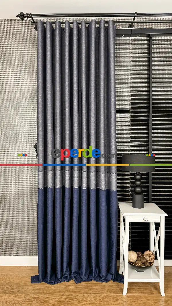 Koyu Mavi Gri Jakar Dokuma Fon Perde