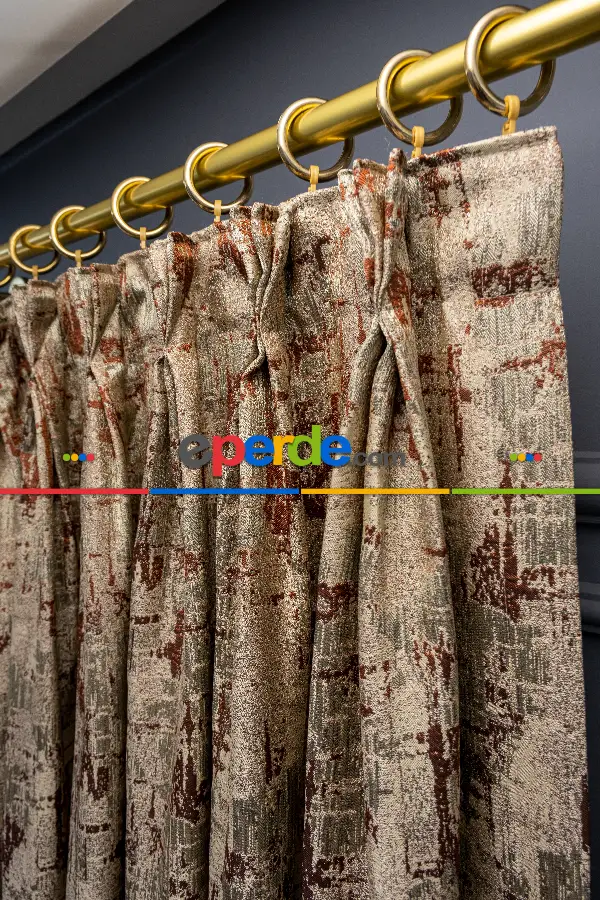 Patine Desenli Valencia Jakar Dokuma Fon Perde- Bej-kiremit Rengi