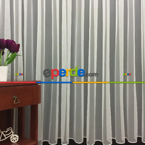 Oturma Odası - Brillant Düz Desensiz Model Tül Perde - Sade Tül - Ipeksi Düz Tül Perde- Beyaz