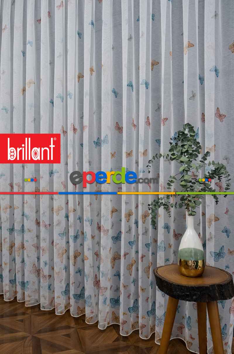 Brillant Kelebek Desen Model Tarz Tasarım Renkli Tül Perde - Kurşunlu Tül