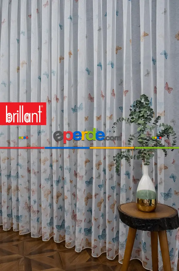 Brillant Kelebek Desen Model Tarz Tasarım Renkli Tül Perde - Kurşunlu Tül