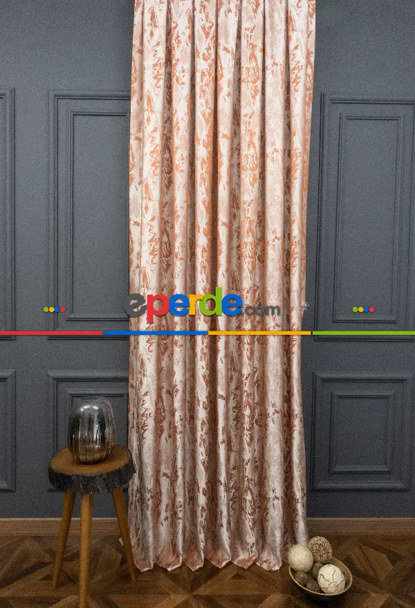 Yatak Odası Fon Jakar Dokuma Fon Perde Kiremit