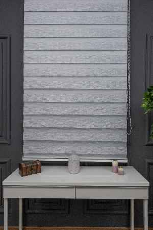 Gri Zebra Perde - Düz Zebra Perde Kalın Bambu Dokulu