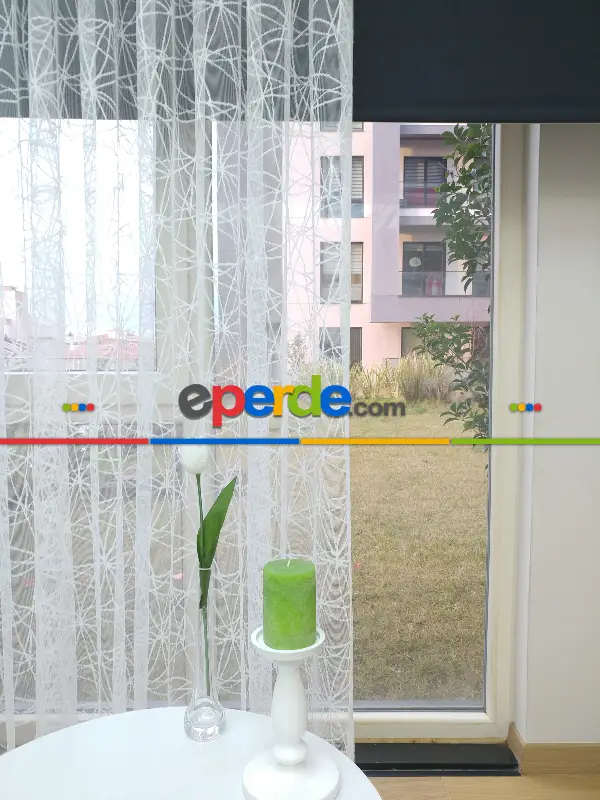 Salon Tül - Salon Yatak Odası Fransız Dantel 2021 Tül Perde- Ekru