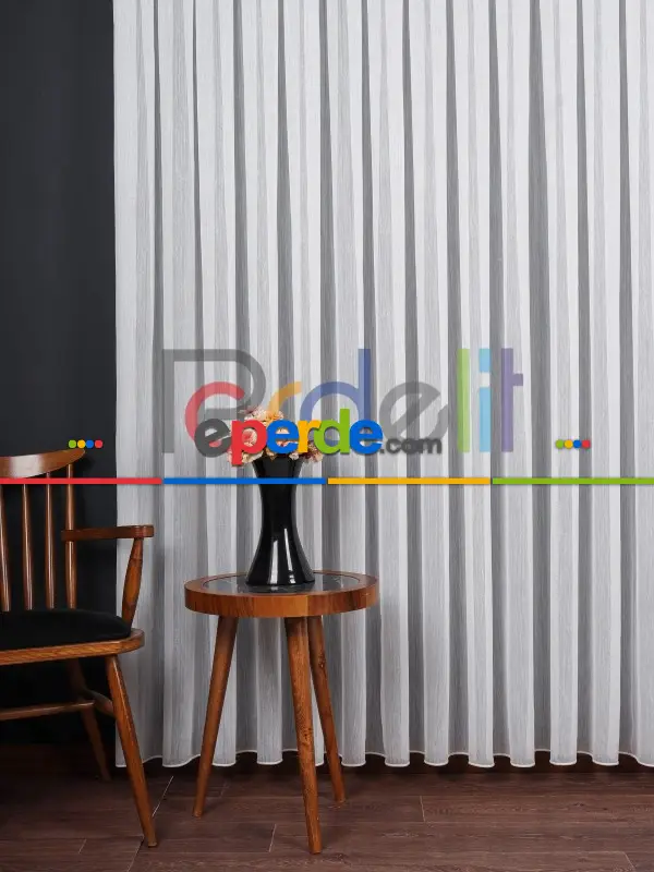 Ozi Yeni Sezon Çizgili Örme Tül Perde