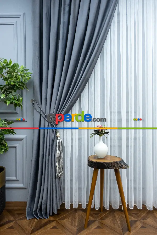 Salon Fon Perde - Orjinal Örme İpek Kadife (ithal)- Gri-Füme-Antrasit
