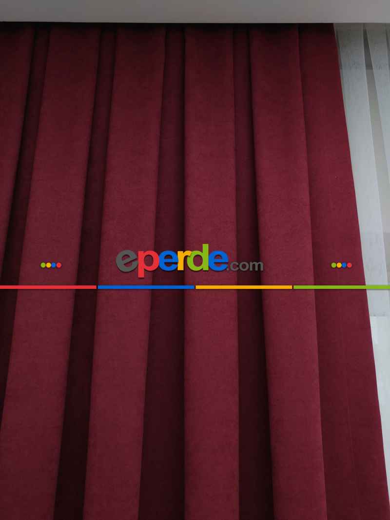Bordo Düz Sade Mutfak Fon Perde Yan Kanat Perdesi- Bordo