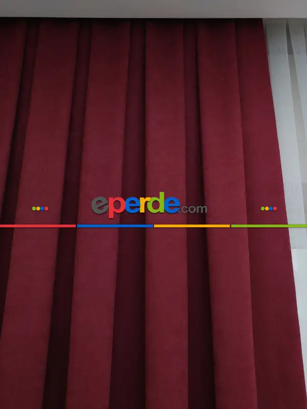 Bordo Düz Fon Perde - Bordo
