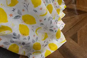 Dökümlü Kumaştan Sarı - Gri Limon Desenli Fon Perde