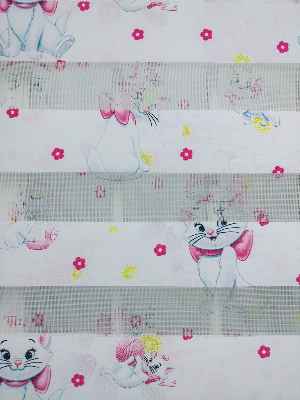 Bebek Odası Zebra Perde - Kedili Zebra Perde- Mavi